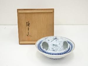 河本礫亭造　青華虫譜灰皿（共箱）